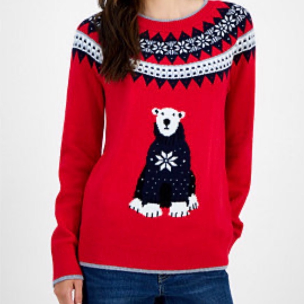 Tommy Hilfiger Bear Sweater Large Red‎ Fair Isle Preppy Y2K Streetwear